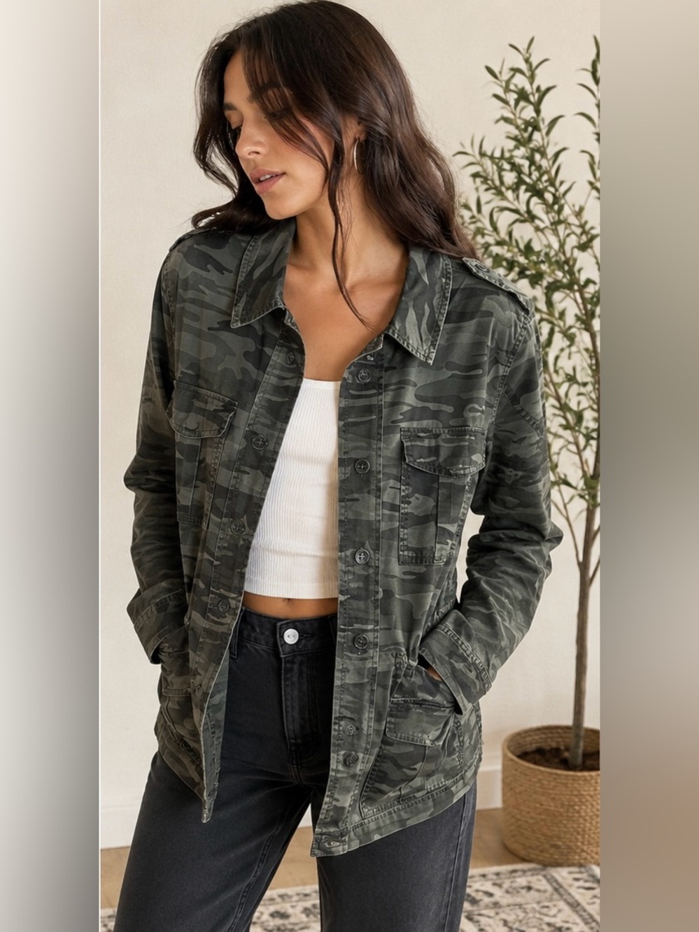 Buffalo David Bitton Camo Utility Cargo Military Jacket Women’s M